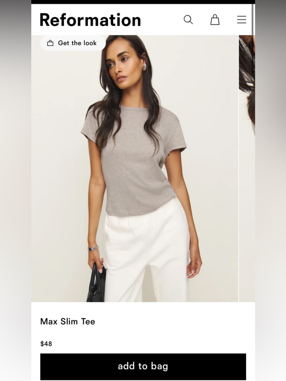 Reformation Max Slim Tee - Heather Taupe in XS